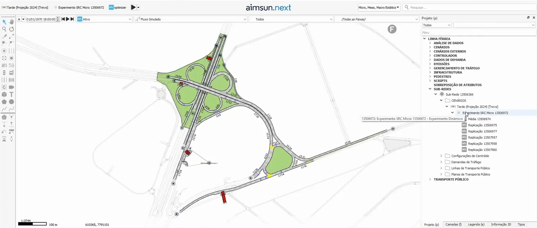 Modelo de rede no Aimsun Next com o OptFlow